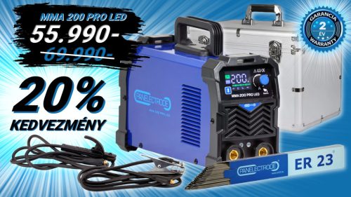 Panelectrode MMA 200 PRO LED inverteres hegesztőgép +1 kg ER23 (2,5mmx350mm)  hegesztoelektróda